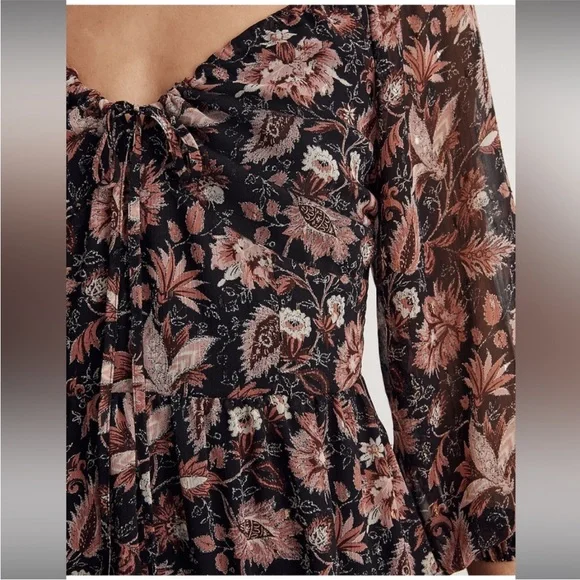 Madewell Amalia tiered chiffon mini dress in pampas blooms floral metallic print - Picture 3 of 9